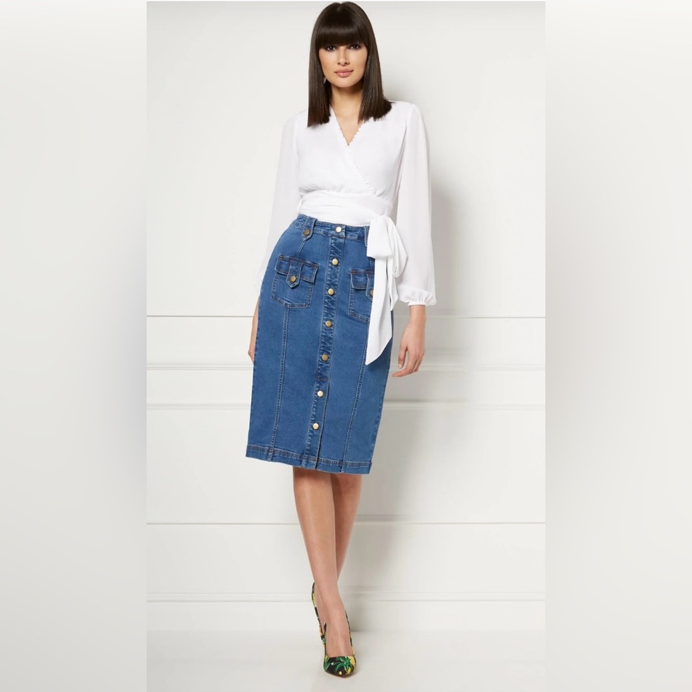 Eva Mendes Stretch Denim Skirt - Picture 2 of 9